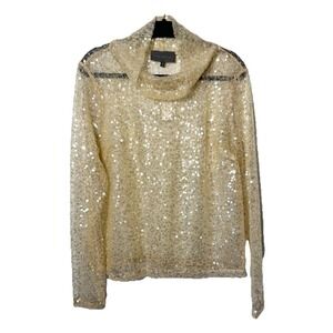 ANTHROPOLOGIE‎ SUNDAY IN BROOKLYN SHEER SEQUIN TURTLENECK SWEATER Plus S XL NWT